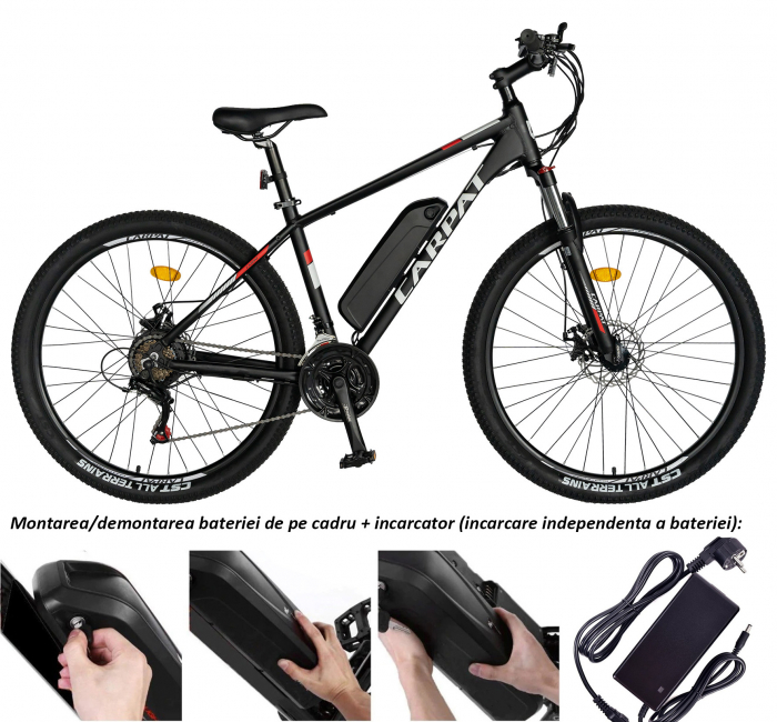 Bicicleta electrica MTB (E-BIKE) Carpat 29" C1012E, cadru aluminiu, frane mecanice disc, transmisie SHIMANO 21 viteze, culoare negru/alb [2]