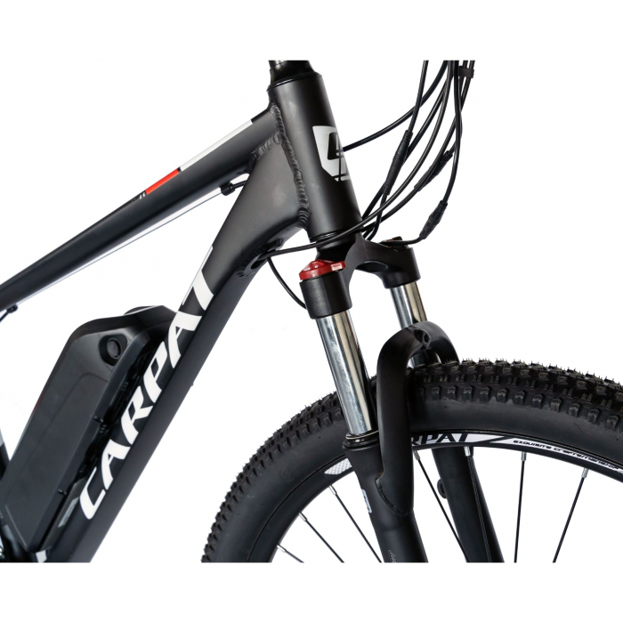 Bicicleta electrica MTB (E-BIKE) Carpat 29" C1012E, cadru aluminiu, frane mecanice disc, transmisie SHIMANO 21 viteze, culoare negru/alb [8]