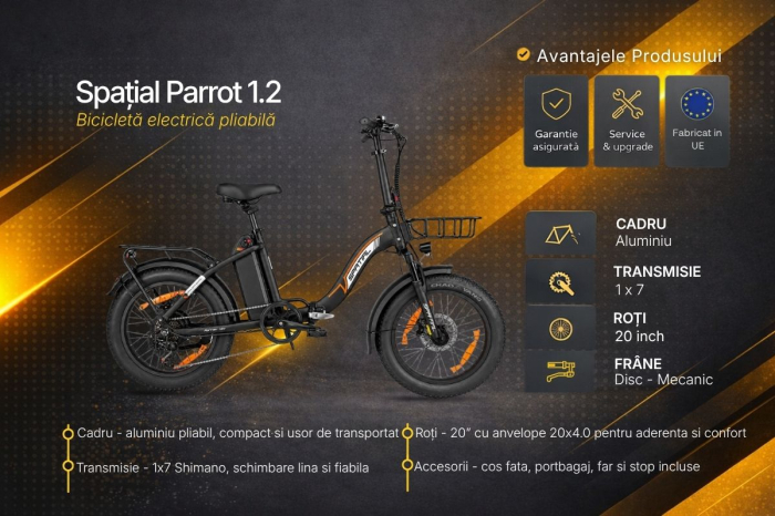 Bicicleta electrica pliabila Spatial Parrot 1.2 - 20 inch, Negru [5]