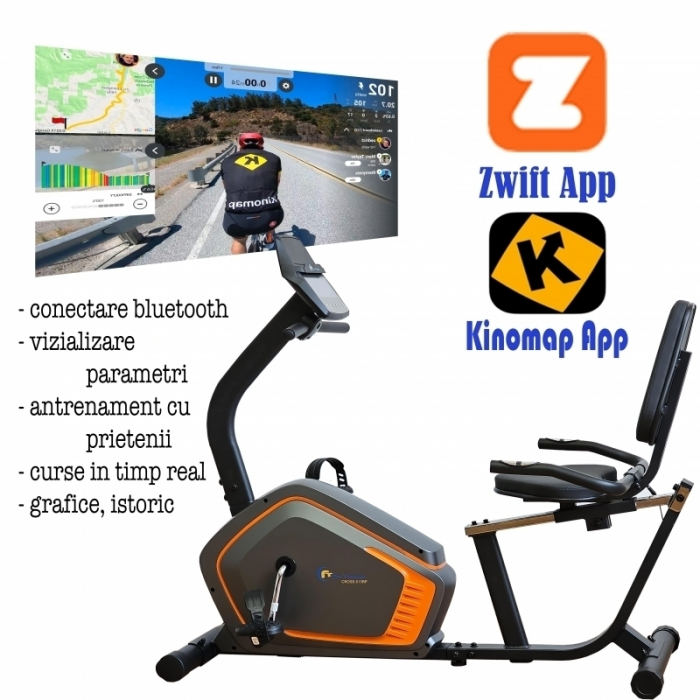 Bicicleta ergometrica orizontala FitTronic 513 RP, display mare, electromagnetica, 13 programe, Apps Kinomap, Zwift [4]