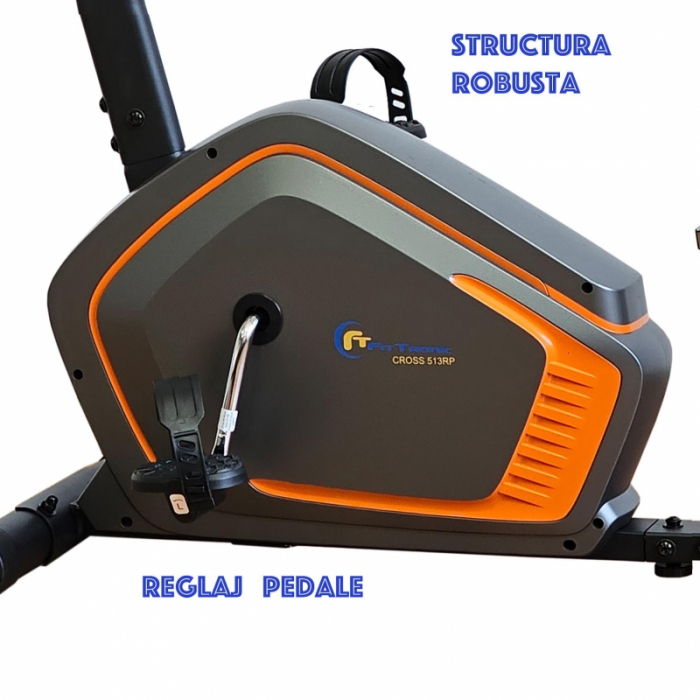 Bicicleta ergometrica orizontala FitTronic 513 RP, display mare, electromagnetica, 13 programe, Apps Kinomap, Zwift [2]