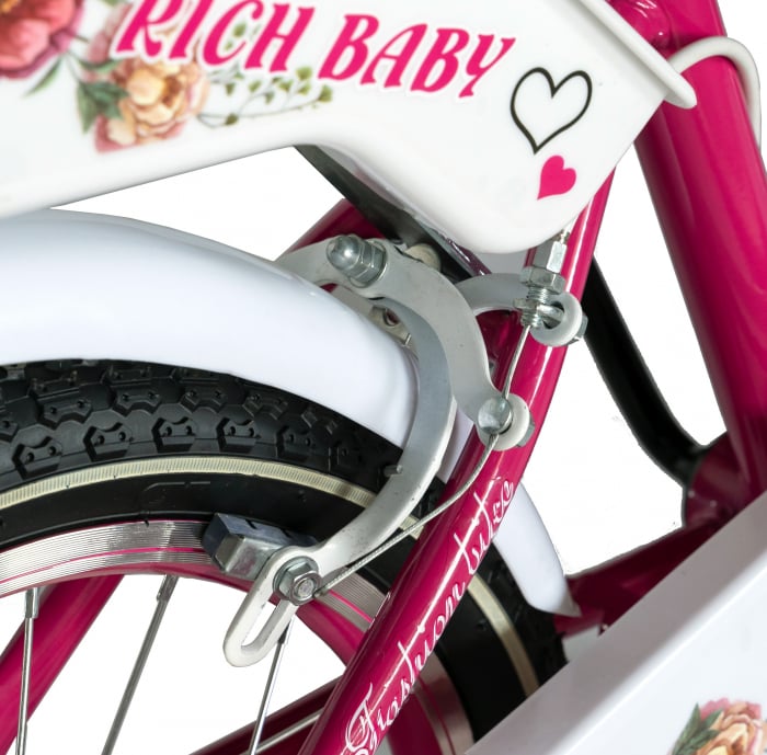 Bicicleta fete Rich Baby 2-4 Ani, Roti 12 Inch, Frane C-Brake, Roti Ajutatoare, Rich Baby CST12/05C, Cadru Fucsia cu Design Alb [3]