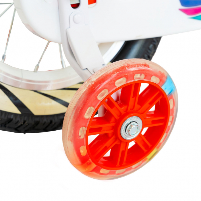 Bicicleta fete Rich Baby 3-5 Ani, Roti 14 Inch, Frane C-Brake, Roti Ajutatoare cu LED, Rich Baby CSR14/08A, Cadru Rosu cu Design Alb  [3]