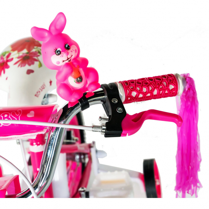 Bicicleta fete Rich Baby 4-6 Ani, Roti 16 Inch, Frane C-Brake, Roti Ajutatoare, Rich Baby CST16/01C, Cadru Fucsia cu Design Alb [5]