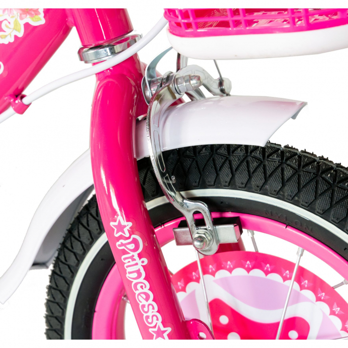 Bicicleta fete Rich Baby 4-6 Ani, Roti 16 Inch, Frane C-Brake, Roti Ajutatoare, Rich Baby CST16/01C, Cadru Fucsia cu Design Alb [4]