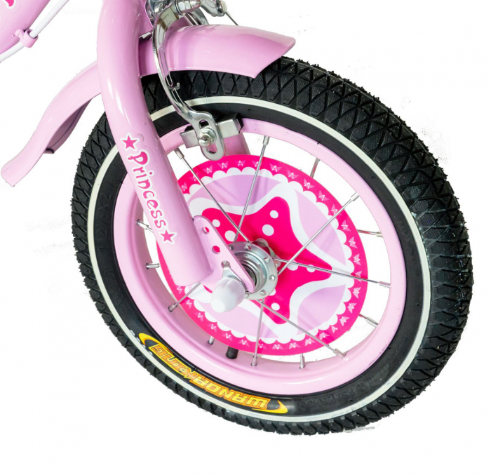 Bicicleta fete Rich Baby 4-6 Ani, Roti 16 Inch, Frane C-Brake, Roti Ajutatoare, Rich Baby CST16/01C, Cadru Roz cu Design Alb [4]