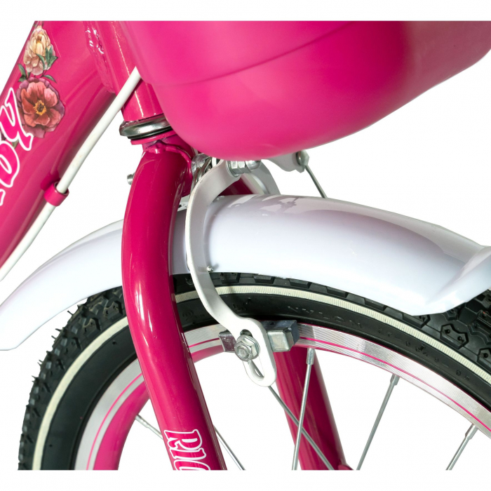 Bicicleta fete Rich Baby 4-6 Ani, Roti 16 Inch, Frane C-Brake, Roti Ajutatoare, Rich Baby CST16/05C Cadru Fucsia cu Design Alb [5]
