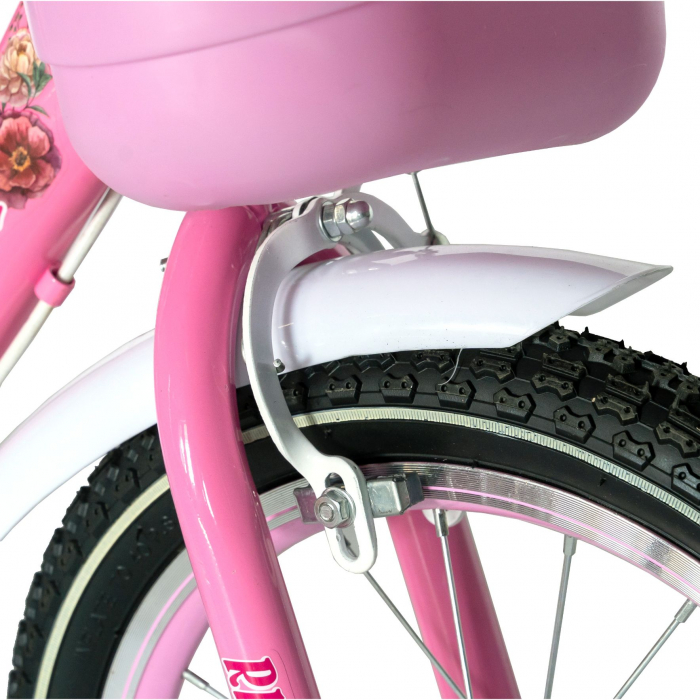 Bicicleta fete Rich Baby 4-6 Ani, Roti 16 Inch, Frane C-Brake, Roti Ajutatoare, Rich Baby CST16/05C Cadru Roz cu Design Alb [5]
