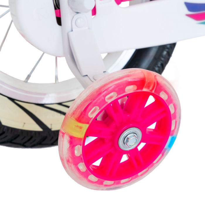 Bicicleta fete Rich Baby R1408A, roata 14", C-Brake, roti ajutatoare cu LED, 3-5 ani, fucsia/alb  [3]