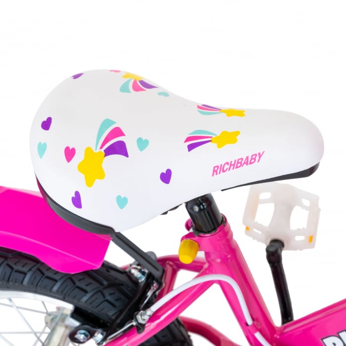 Bicicleta fete Rich Baby R1408A, roata 14", C-Brake, roti ajutatoare cu LED, 3-5 ani, fucsia/alb  [4]
