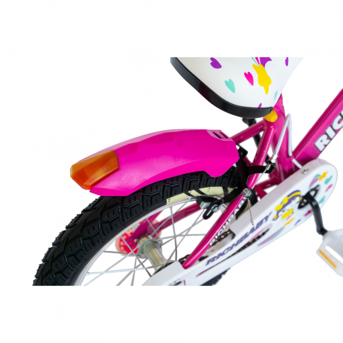 Bicicleta fete Rich Baby R1808A, roata 18", C-Brake otel, roti ajutatoare cu LED, 5-7 ani, fucsia/alb [4]