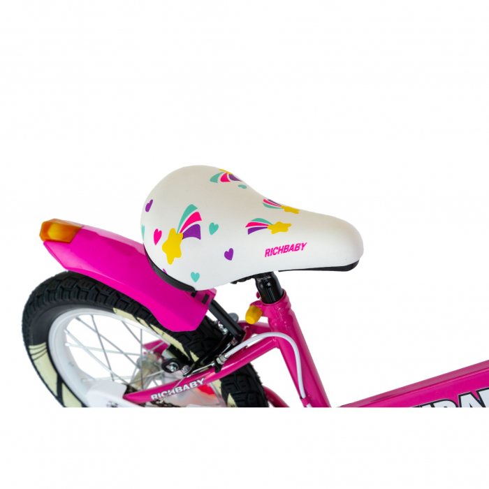 Bicicleta fete Rich Baby R1808A, roata 18", C-Brake otel, roti ajutatoare cu LED, 5-7 ani, fucsia/alb [6]