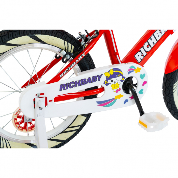 Bicicleta fete Rich Baby R1808A, roata 18", C-Brake otel, roti ajutatoare cu LED, 5-7 ani, rosu/alb [2]