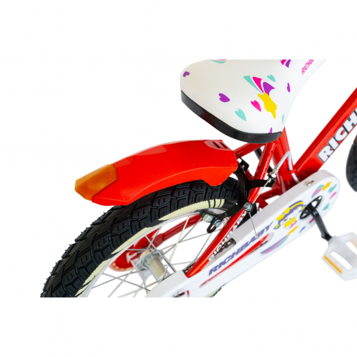 Bicicleta fete Rich Baby R1808A, roata 18", C-Brake otel, roti ajutatoare cu LED, 5-7 ani, rosu/alb [4]