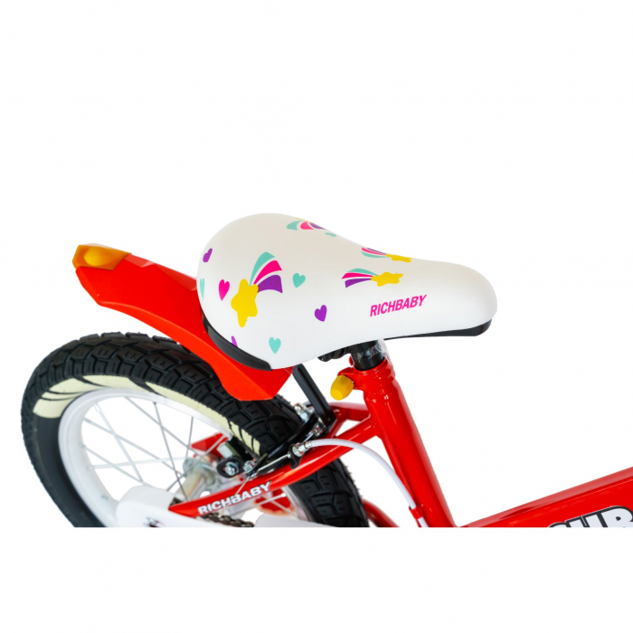 Bicicleta fete Rich Baby R1808A, roata 18", C-Brake otel, roti ajutatoare cu LED, 5-7 ani, rosu/alb [6]