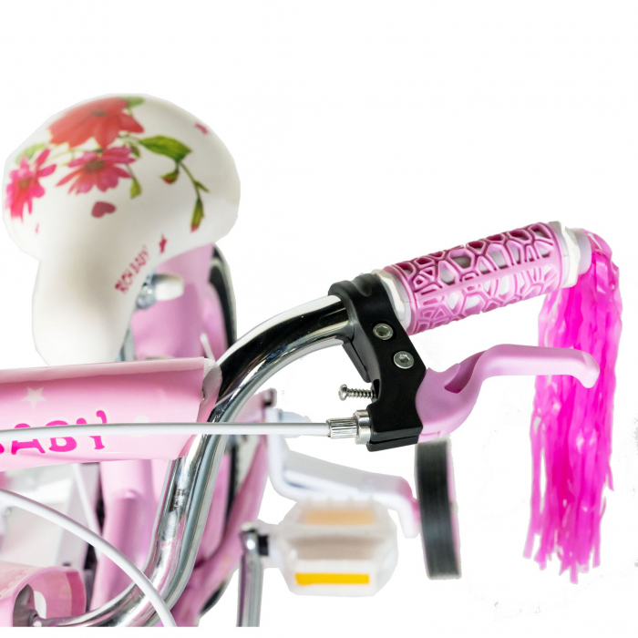 Bicicleta fete Rich Baby T1201C, roata 12", C-Brake,  roti ajutatoare, 2-4 ani, roz/alb [9]