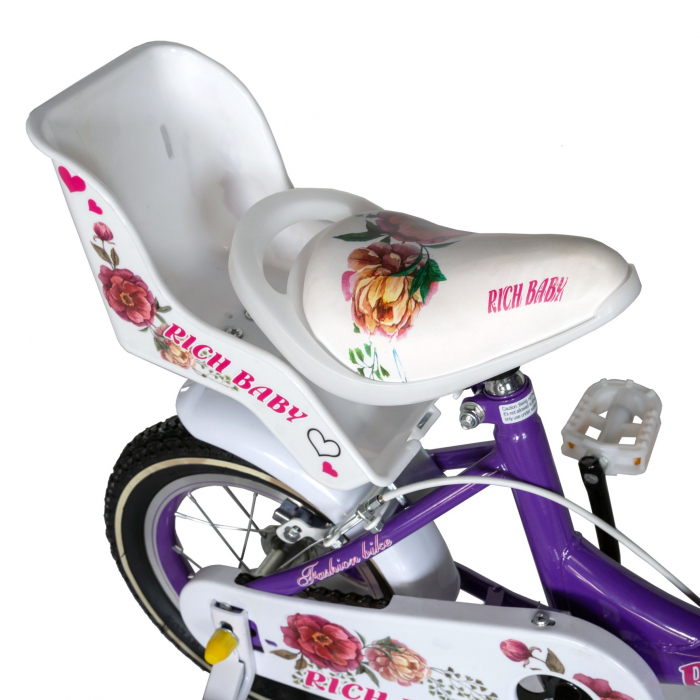 Bicicleta fete Rich Baby T1605C, roata 16", C-Brake,  roti ajutatoare, 4-6 ani, mov/alb [2]