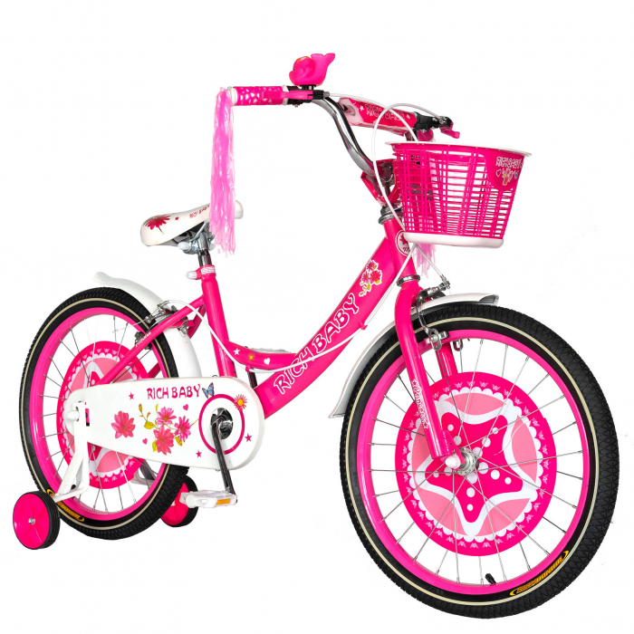 Bicicleta fete Rich Baby T2001C, roata 20", C-Brake, roti ajutatoare, 7-10 ani, fucsia/alb [2]
