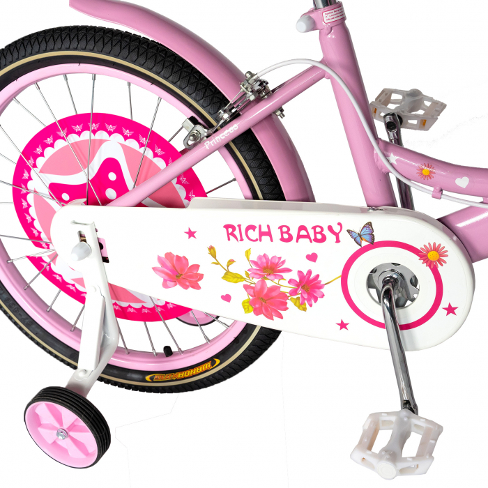 Bicicleta fete Rich Baby T2001C, roata 20", C-Brake, roti ajutatoare, 7-10 ani, roz/alb [4]