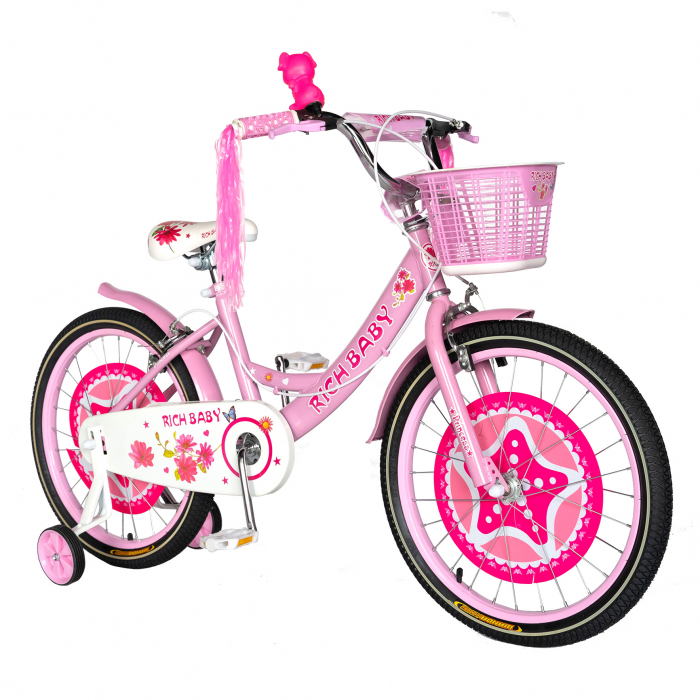 Bicicleta fete Rich Baby T2001C, roata 20", C-Brake, roti ajutatoare, 7-10 ani, roz/alb [2]