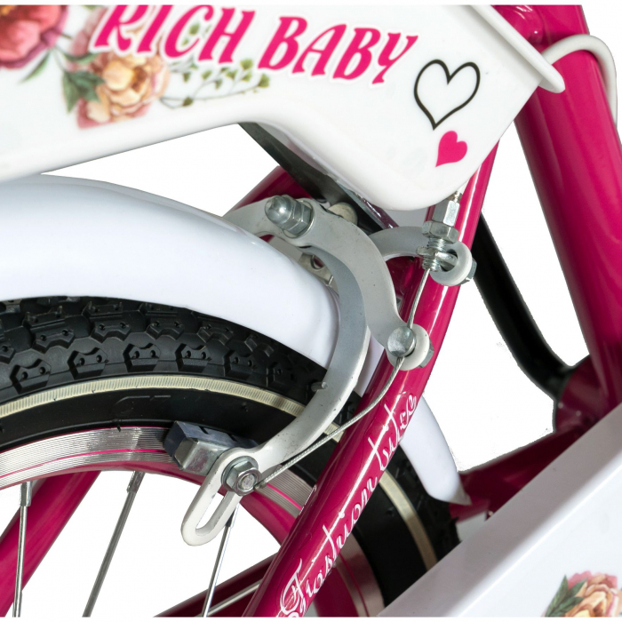 Bicicleta fete Rich Baby T2005C, roata 20", C-Brake, 7-10 ani, fucsia/alb [3]