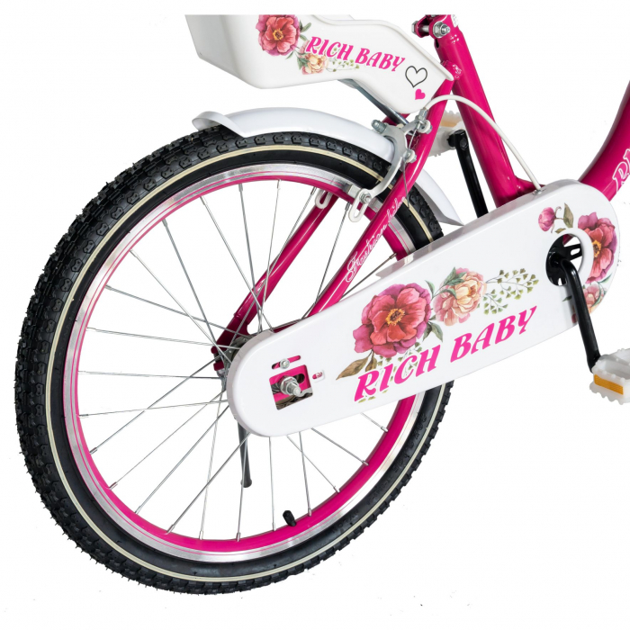Bicicleta fete Rich Baby T2005C, roata 20", C-Brake, 7-10 ani, fucsia/alb [4]