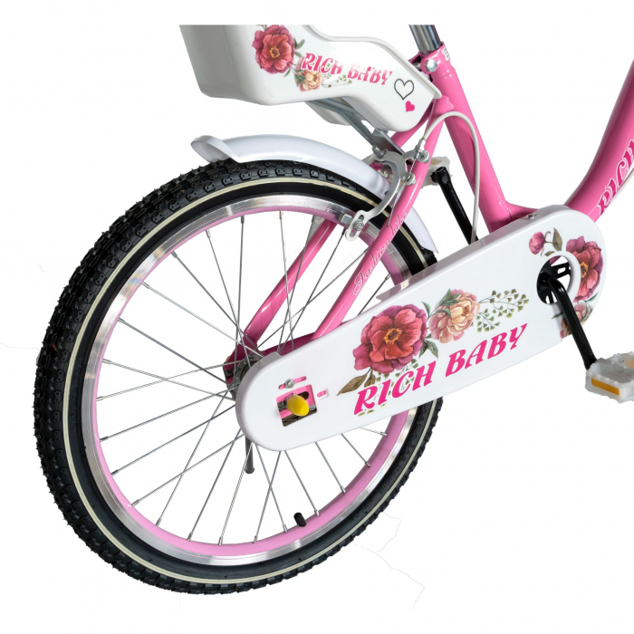 Bicicleta fete Rich Baby T2005C, roata 20", C-Brake, 7-10 ani, roz/alb [4]