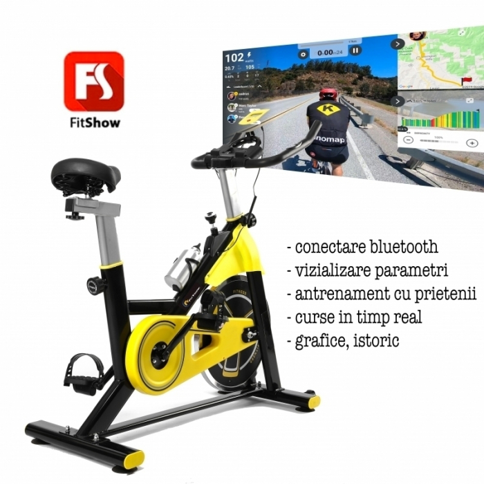 Bicicleta indoor cycling FitTronic SB5000-SB03, Fitshow app, afisaj inclus, volanta 10 kg [5]
