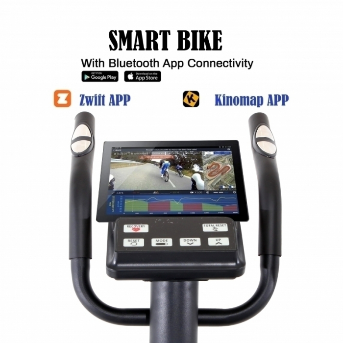 Bicicleta magnetica eliptica FitTronic® Atletic 1000E , design robust, greutate suportata 120 kg, volanta 14 kg, afisaj electronic, bluetooth  apps kinomap/fitshow, functii multiple, pas reglabil [6]