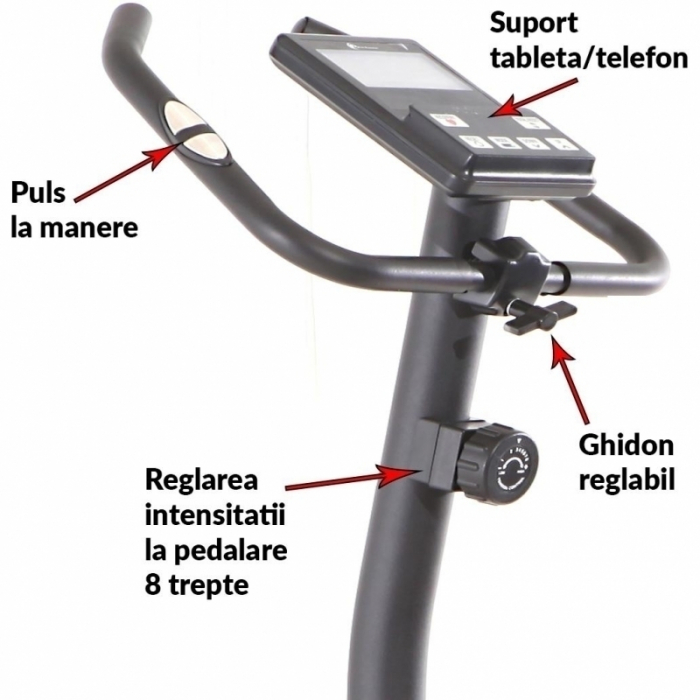 Bicicleta magnetica FitTronic® Atletic 1000B , design robust, greutate suportata 120 kg, volanta 12 kg, afisaj electronic, bluetooth  apps kinomap/fitshow, functii multiple, ghidon reglabil, sezut con [4]