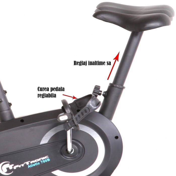 Bicicleta magnetica FitTronic® Atletic 700B, design robust, greutate suportata 120 kg, volanta 6 kg, afisaj electronic, sa reglabila, ghidon reglabil, 8 trepte de rezistenta la pedalare [7]