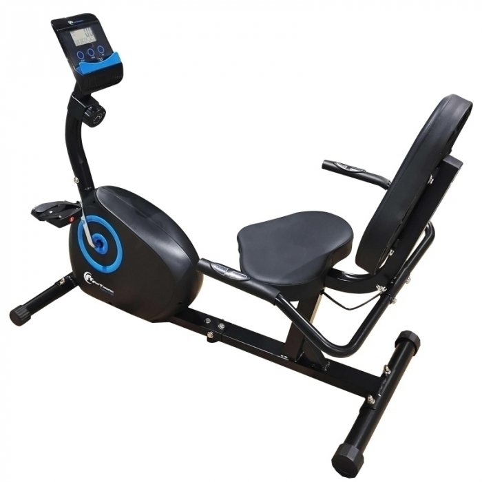 Bicicleta magnetica orizontala FitTronic® Trainer 410R, design robust, volanta 6 kg, greutate suportata 120 kg, afisaj mare cu multe informatii [8]