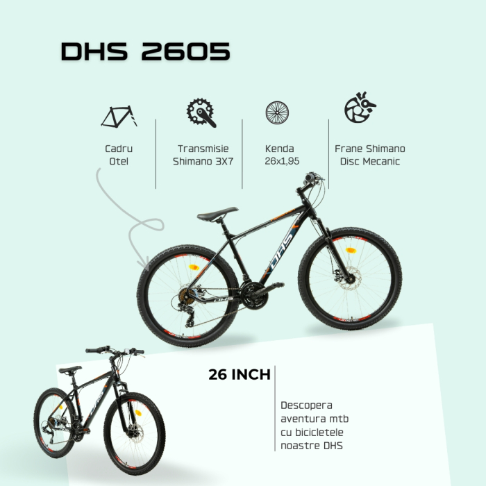 Bicicleta Mtb Dhs 2605 - 26 inch, M, Negru/Rosu [4]