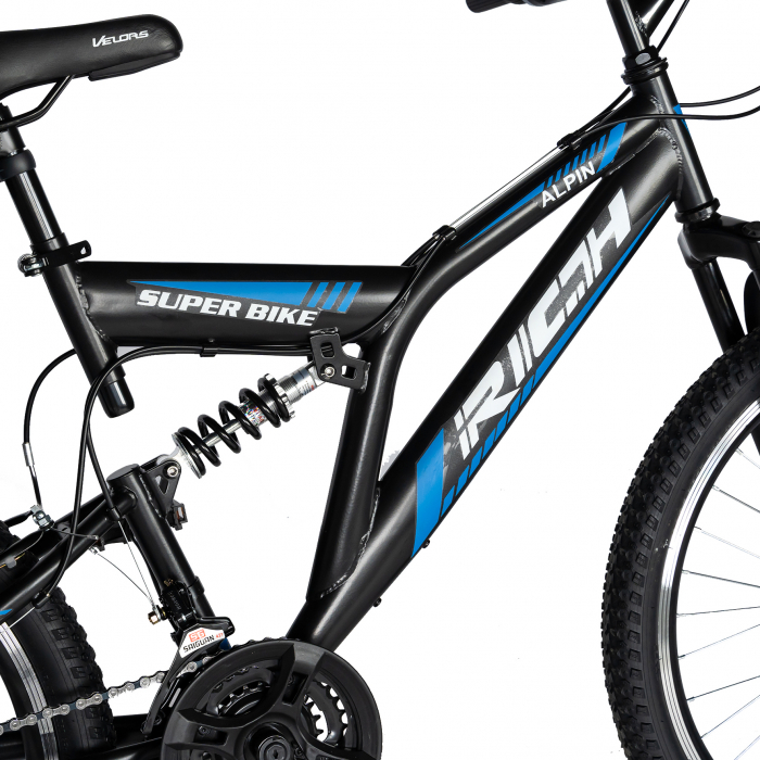 Bicicleta MTB-FS Rich Bike, Saiguan Revoshift 18 Viteze, Roti 24 Inch, Frane V-Brake, RICH CSR24/49A, Cadru Negru cu Design Albastru [8]