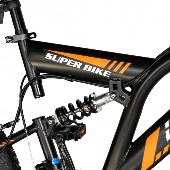 Bicicleta MTB-FS Rich Bike, Saiguan Revoshift 18 Viteze, Roti 24 Inch, Frane V-Brake, RICH CSR24/49A, Cadru Negru cu Design Portocaliu [8]