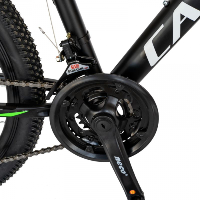 Bicicleta MTB-HT Carpat, Shimano Tourney TY-300, 21 Viteze, Cadru Aluminiu, Roti 24 Inch, Frane pe Disc, Carpat CSC24/99A, culoare Negru cu Design Verde [6]