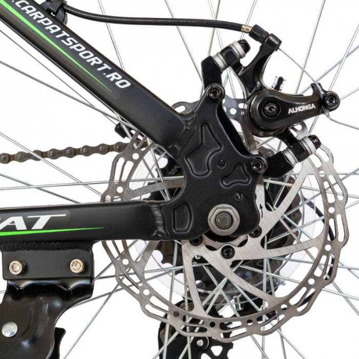 Bicicleta MTB-HT Carpat, Shimano Tourney TY-300, 21 Viteze, Cadru Aluminiu, Roti 24 Inch, Frane pe Disc, Carpat CSC24/99A, culoare Negru cu Design Verde [5]