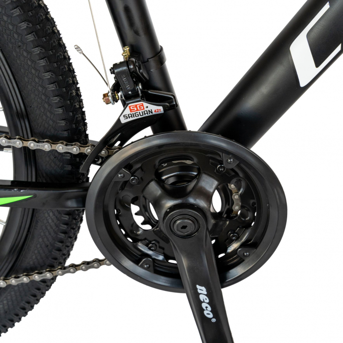 Bicicleta MTB-HT Carpat, Shimano Tourney TY-300, 21 Viteze, Cadru Aluminiu, Roti 26 Inch, Frane pe Disc, Carpat CSC26/99A, Negru cu Design Verde [6]