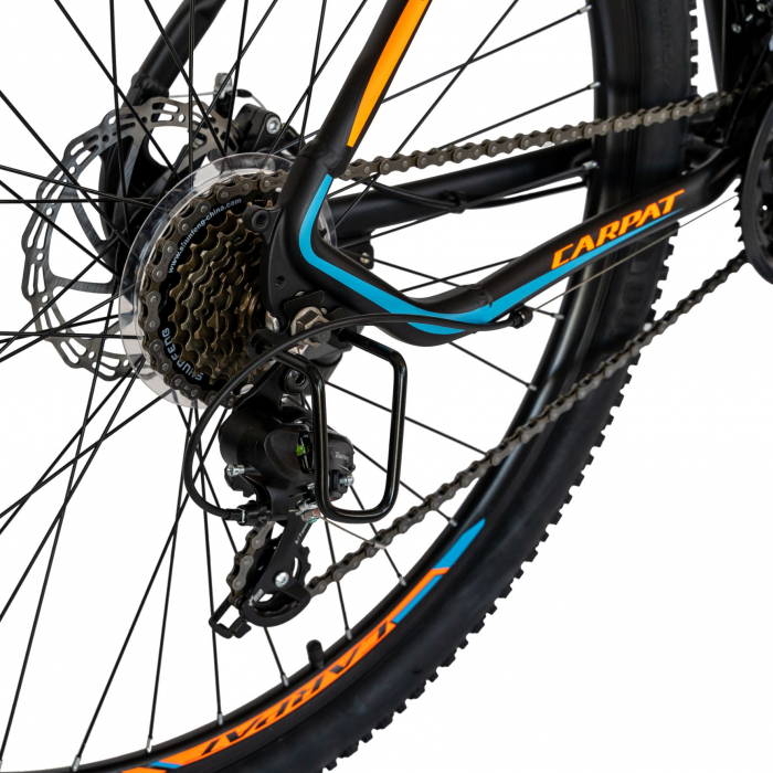 Bicicleta MTB-HT Carpat, Shimano Tourney TY-300, 21 Viteze, Cadru Aluminiu, Roti 29 Inch, Frane pe Disc,Carpat CSC29/57C, Negru cu Design Portocaliu [4]