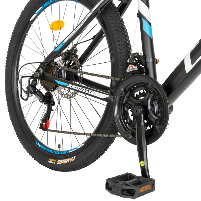 Bicicleta MTB-HT Carpat, Shimano Tourney TZ500D, 21 viteze, Roti 26 Inch, Cadru Aluminiu 6061, Frane pe Disc, Carpat CSC26/58C, Negru cu Design Albastru/Alb [6]