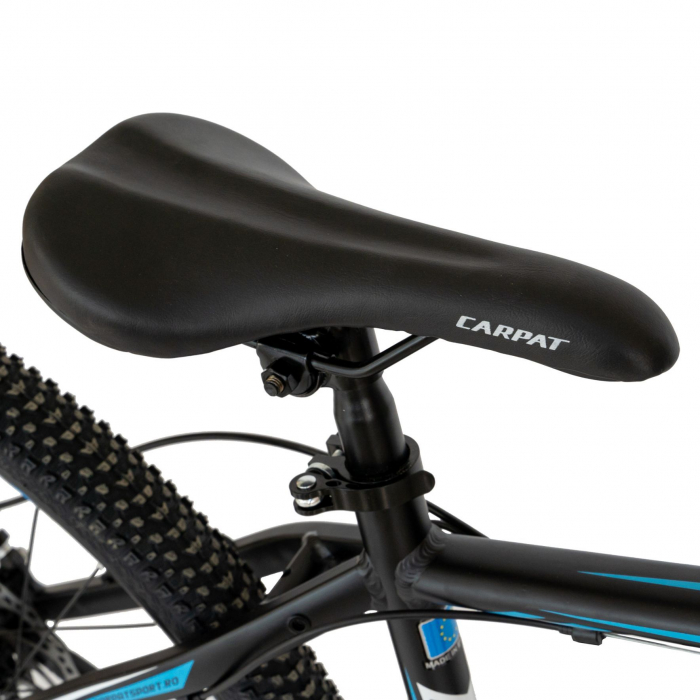 Bicicleta MTB-HT Carpat, Shimano Tourney TZ500D, 21 viteze, Roti 27.5 Inch, Cadru Aluminiu 6061, Frane pe Disc, Carpat CSC27/58C, Negru cu Design Alb/Albastru  [4]