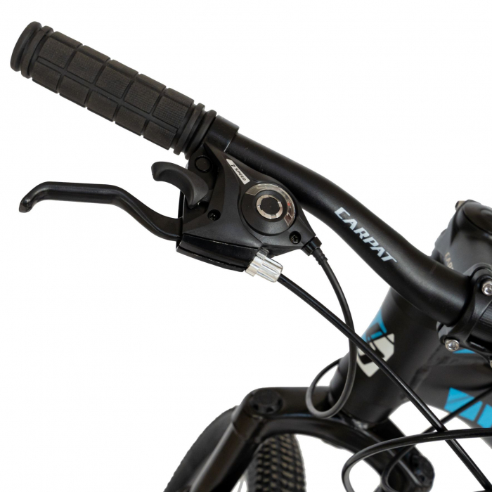 Bicicleta MTB-HT Carpat, Shimano Tourney TZ500D, 21 viteze, Roti 27.5 Inch, Cadru Aluminiu 6061, Frane pe Disc, Carpat CSC27/58C, Negru cu Design Alb/Albastru  [5]