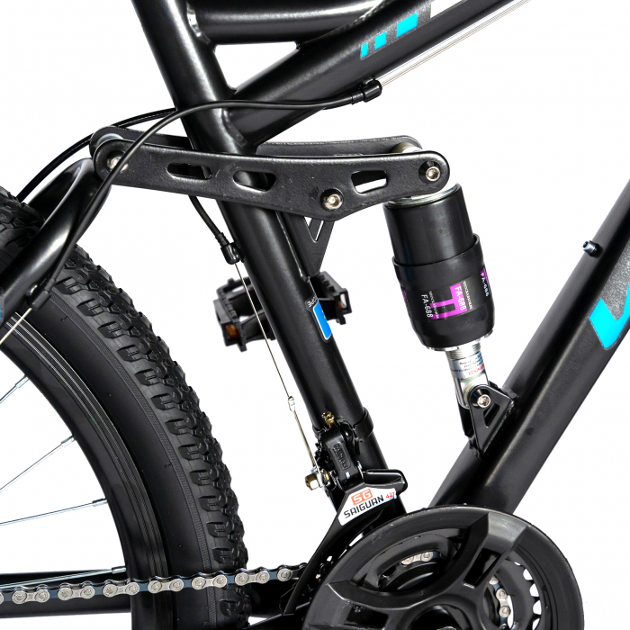 Bicicleta MTB-HT Velors, Shimano Tourney TZ500D, 18 Viteze, Roti 26 Inch, Frane pe Disc,Velors CSV26/60D, Cadru Negru cu Design Albastru [7]
