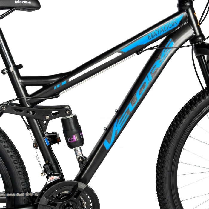 Bicicleta MTB-HT Velors, Shimano Tourney TZ500D, 18 Viteze, Roti 26 Inch, Frane pe Disc,Velors CSV26/60D, Cadru Negru cu Design Albastru [2]