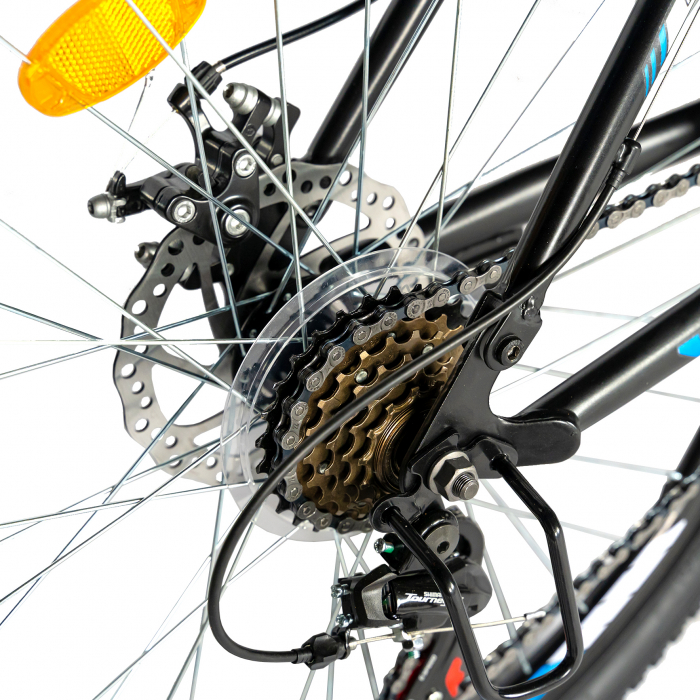 Bicicleta MTB-HT Velors, Shimano Tourney TZ500D, 18 Viteze, Roti 26 Inch, Frane pe Disc,Velors CSV26/60D, Cadru Negru cu Design Albastru [4]
