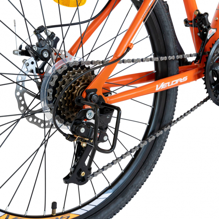 Bicicleta MTB-HT Velros,Saiguan Revoshift18 Viteze, Roti 24 Inch, Frane Disc, Velors Poseidon CSV24/09A, Portocaliu cu Design Alb/Negru [4]