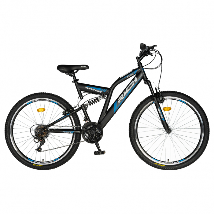 Bicicleta munte, dubla suspensie, RICH R2449A, roata 24", frana V-Brake, 18 viteze, negru/albastru [1]