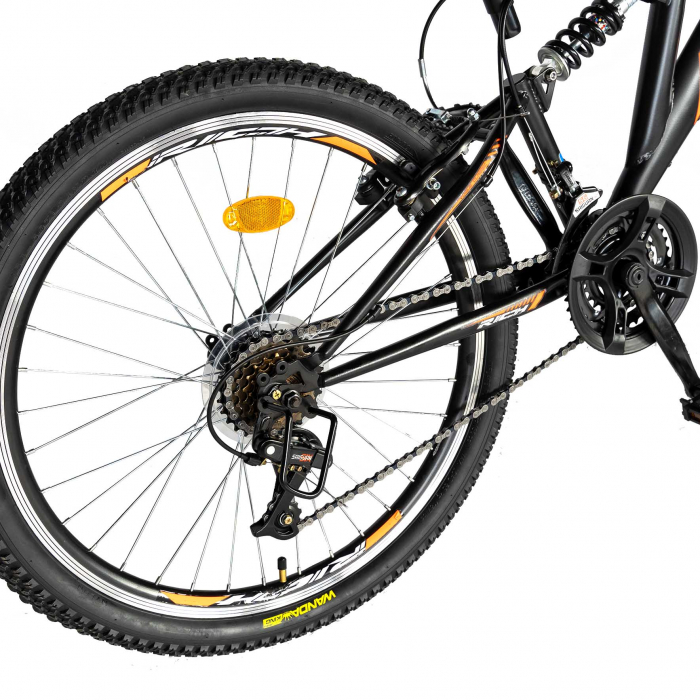 Bicicleta munte, dubla suspensie, RICH R2449A, roata 24", frana V-Brake, 18 viteze, negru/portocaliu [4]