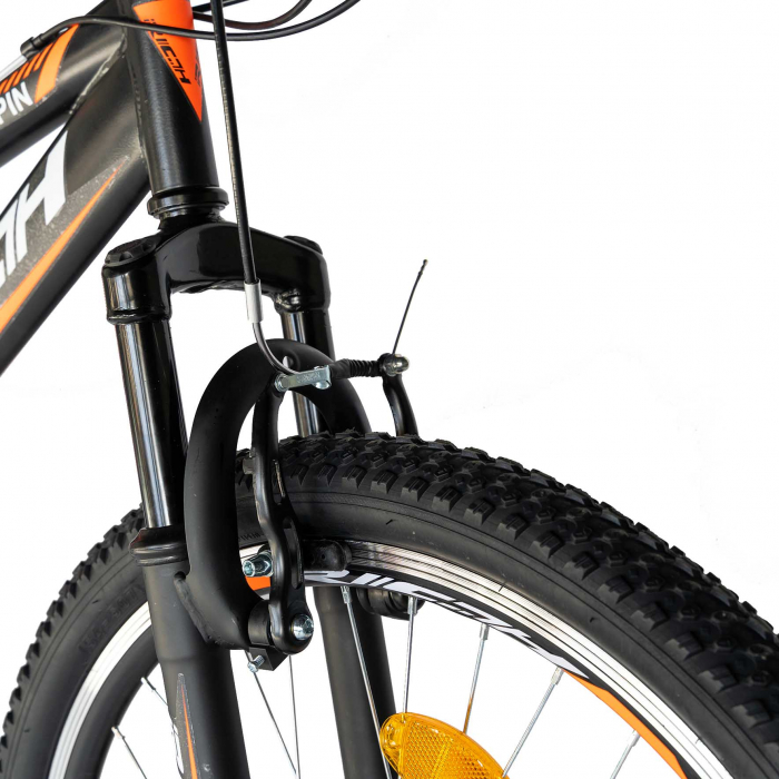 Bicicleta munte, dubla suspensie, RICH R2449A, roata 24", frana V-Brake, 18 viteze, negru/portocaliu [10]