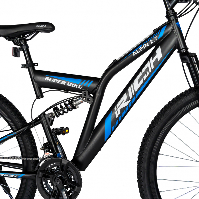 Bicicleta munte, dubla suspensie, RICH R2750D, roata 27.5", frana disc, 18 viteze, negru/albastru [5]